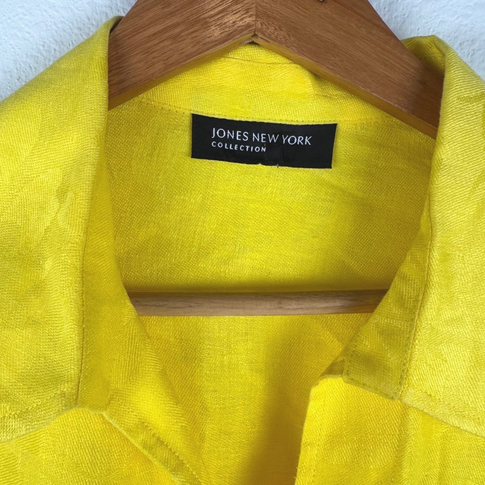 Jones New York Linen Jacket Women 10 Yellow Excellent Floral Jacquard Blazer - Picture 3 of 9